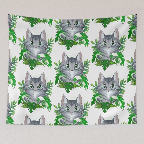 Item preview, Cat surrounded by philodendron, Monstera and grass designed and sold by Kristoffersson.