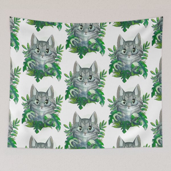 Item preview, Cat surrounded by philodendron, Monstera and grass designed and sold by Kristoffersson.