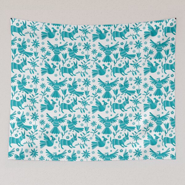 Item preview, Aqua otomi, blue otomi texture, mexican otomi, mexican art, mexican craft, mexican folk, otomi texture, mexican pattern, flowers, birds, animals, blue otomi texture,  designed and sold by Terevela.