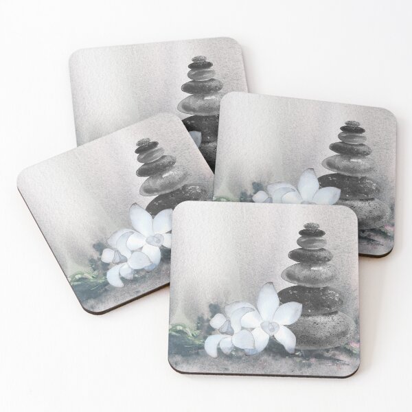 Item preview, Relaxing Zen Rocks Calm Peaceful Cairn With Flower Meditation Spa Collection Watercolor XV designed and sold by Irina Sztukowski.