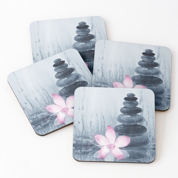 Item preview, Relaxing Zen Rocks Calm Peaceful Cairn With Flower Meditation Spa Collection Watercolor IX designed and sold by Irina Sztukowski.