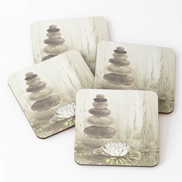 Item preview, Relaxing Zen Rocks Calm Peaceful Cairn With Flower Meditation Spa Collection Watercolor XI designed and sold by Irina Sztukowski.