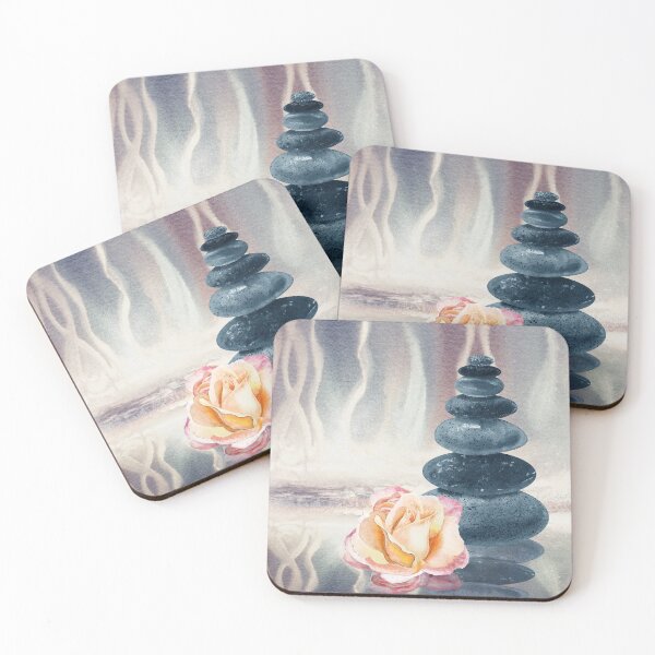 Item preview, Relaxing Zen Rocks Calm Peaceful Cairn With Flower Meditation Spa Collection Watercolor XIV designed and sold by Irina Sztukowski.