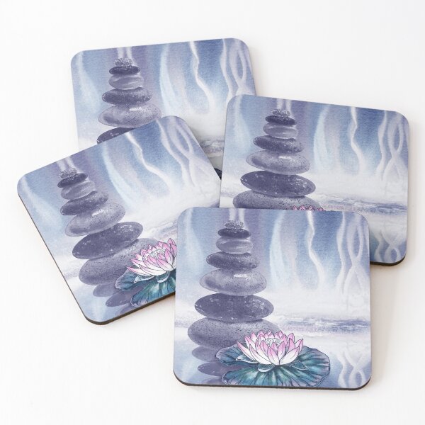 Item preview, Relaxing Zen Rocks Calm Peaceful Cairn With Flower Meditation Spa Collection Watercolor XVI designed and sold by Irina Sztukowski.