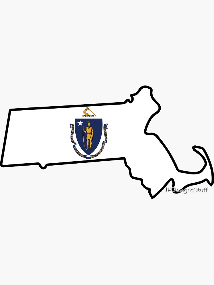 "Massachusetts State Outline with Flag" Sticker for Sale by