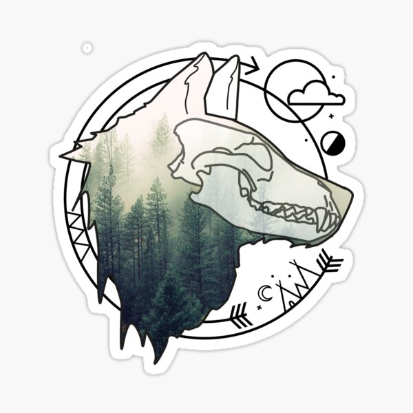 Wolf animal forest totem skull art Sticker