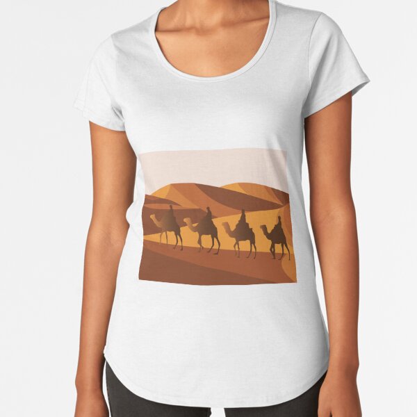 Camel Caravan On The Desert Sand Dunes Premium Scoop T-Shirt