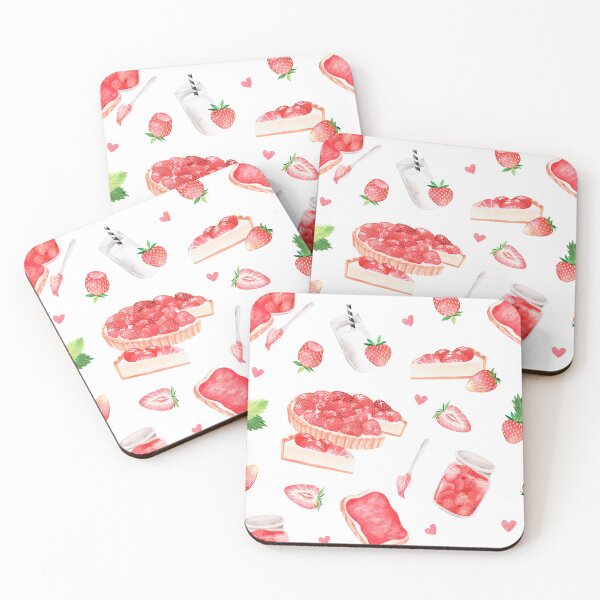 Item preview, Strawberry sweets. Pie, jam, toast and strawberries with milk. Watercolor drawing. designed and sold by Trilisti.