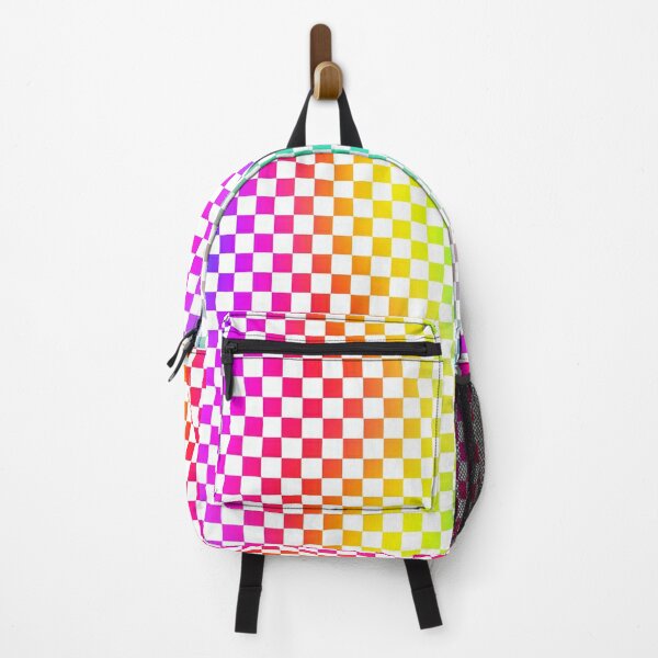 White and Tan Brown Checkerboard Backpack by ColorfulPatterns