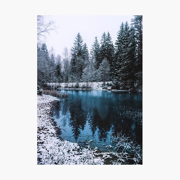 Item preview, Snowy Fir Trees Next to A Frozen Lake in Winter designed and sold by ONORMAL.