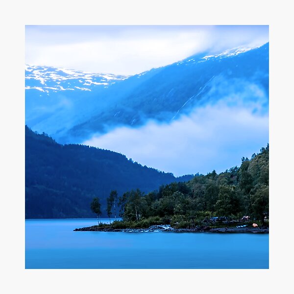Beautiful River, Forest, Sky and Mountains Photographic Print
