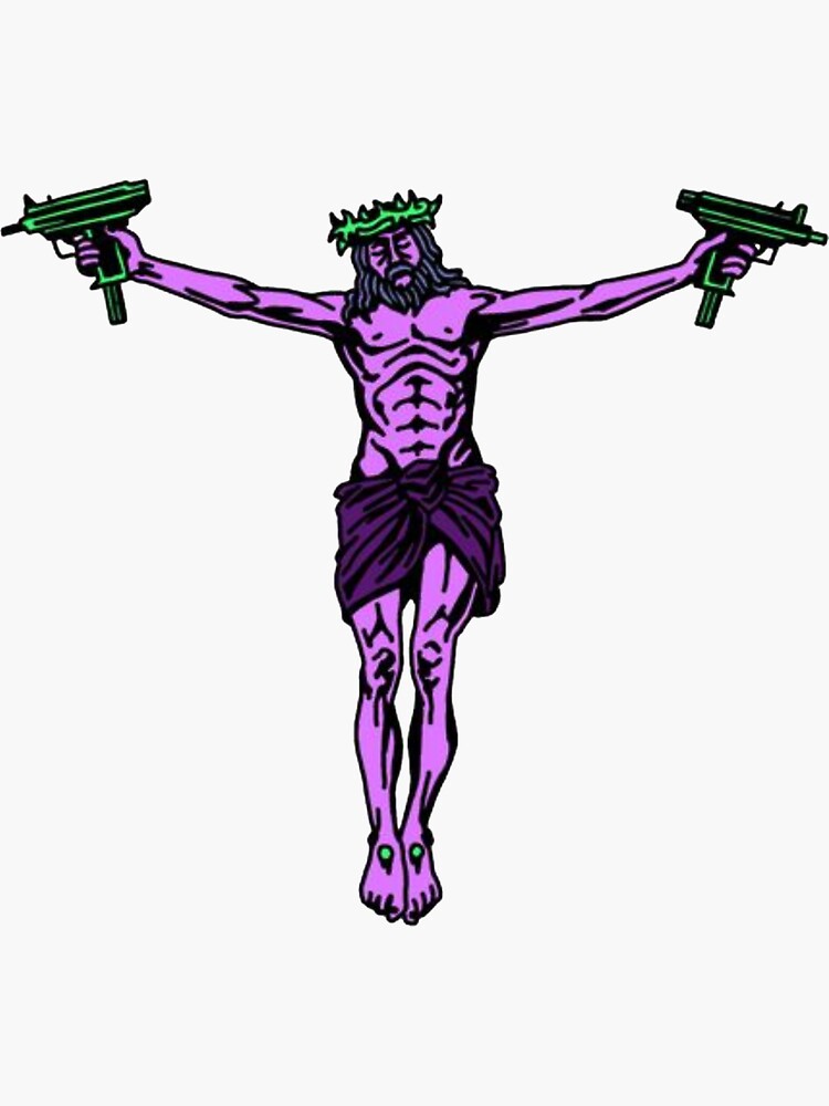 "Purple Jesus Uzi" Sticker for Sale by butdidyoudie Redbubble