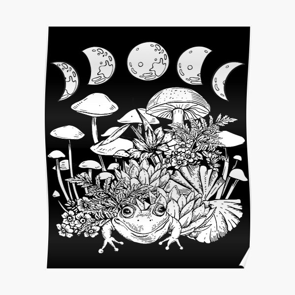 Cute Cottagecore Aesthetic Frog Mushroom Moon Witchy Vintage T Shirt Poster For Sale By