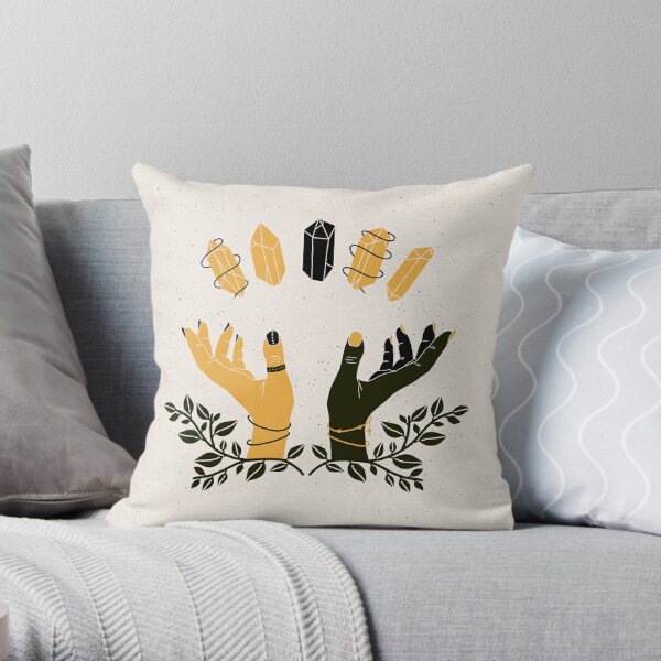 Healing Hands and Crystals | Yellow Throw Pillow