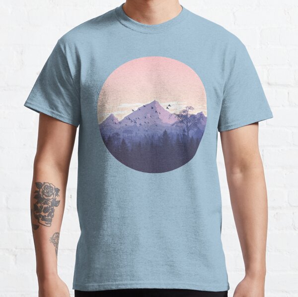 Beautiful Snow Mountain Sky Forest Sunset Scene Vector Graphic Classic T-Shirt