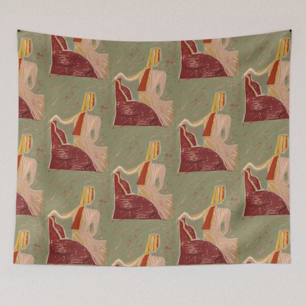 Item preview, The lady in a Stripey Hat with greenish background designed and sold by BBBango.