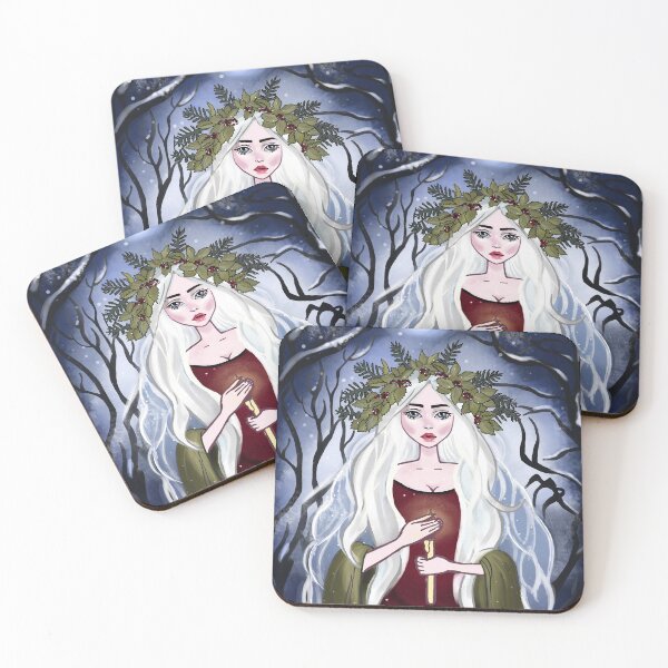 Item preview, Winter Solstice Witch, White Witch, Magical Forest Girl, Yule designed and sold by witchlingart.