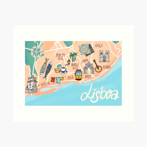 Karte von Lissabon Kunstdruck