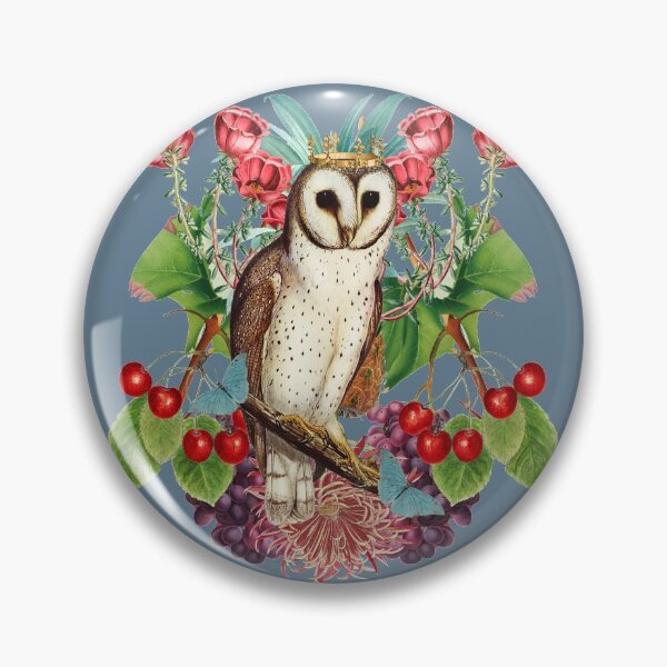 Item preview, Vintage Owl Wearing Bejeweled Gold Crown, Surrounded By Lovely  Vintage Flowers designed and sold by TrulyEpoque.