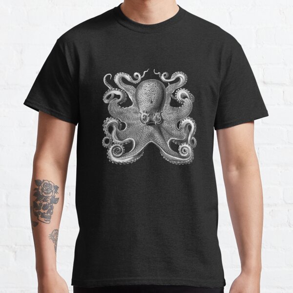 Octopus Squid Kraken Art Tentacles Seashell Deep Sea Ocean Creatures Lover (Black & White) - Octopus Classic T-Shirt