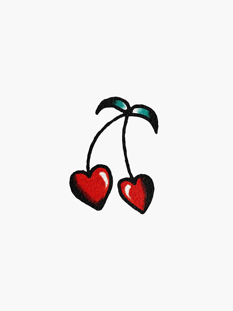 Cherry heart tattoo Sticker for Sale by Lisette Åkermark