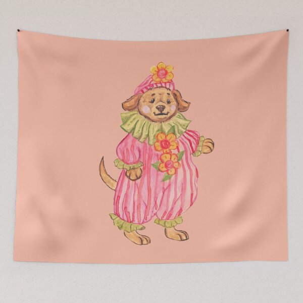Item preview, cozy vinatge clown puppy flower themed  designed and sold by captainringtail.