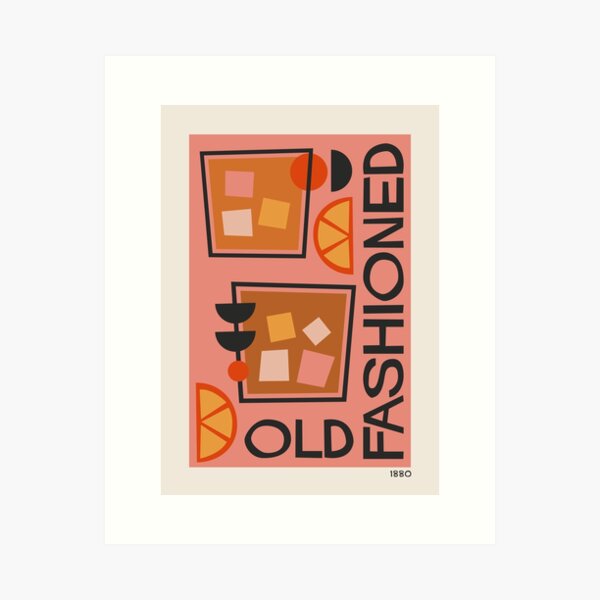 Item preview, Old Fashioned Cocktail Mid Century Modern Poster in Pink designed and sold by enricadenicola.