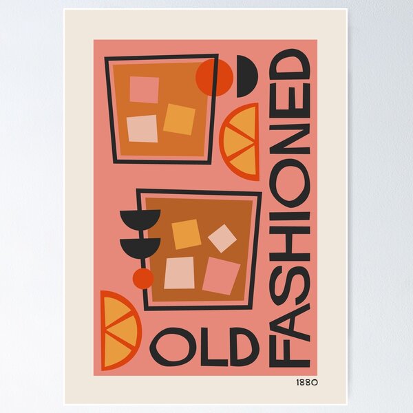 Item preview, Old Fashioned Cocktail Mid Century Modern Poster in Pink designed and sold by enricadenicola.