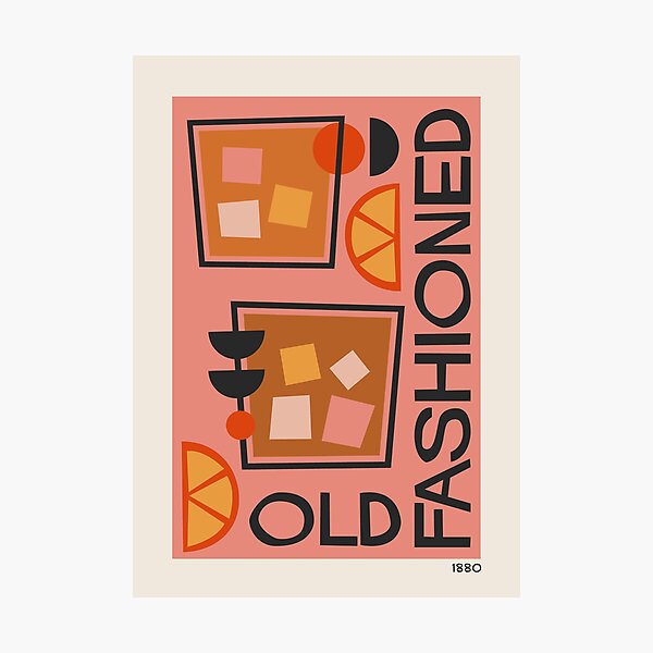 Item preview, Old Fashioned Cocktail Mid Century Modern Poster in Pink designed and sold by enricadenicola.