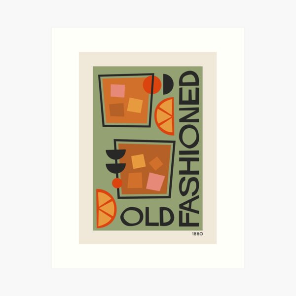 Item preview, Old Fashioned Cocktail Mid Century Modern Poster in Green designed and sold by enricadenicola.