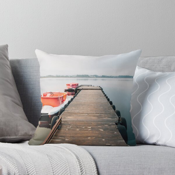 Item preview, Two Pedal Boats Tied to Wooden Pier in Early Morning Light designed and sold by visualspectrum.
