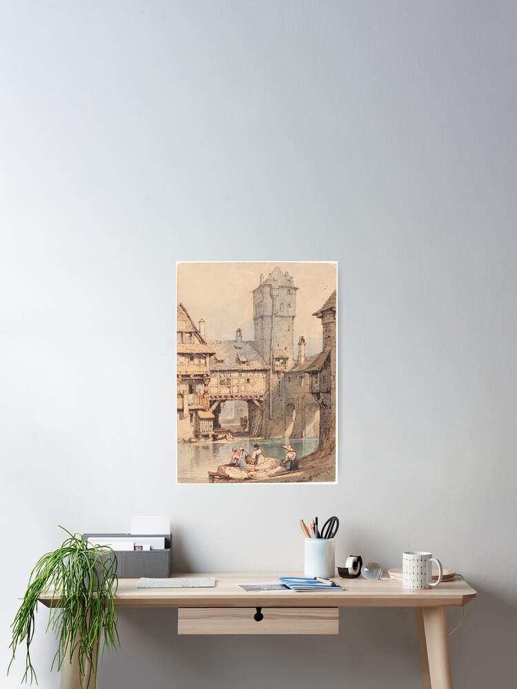 Thumbnail 1 of 3, Poster, Samuel Prout Laundresses before the Wasserturm, Nuremberg painting Europe Medieval Town designed and sold by bonumagit.