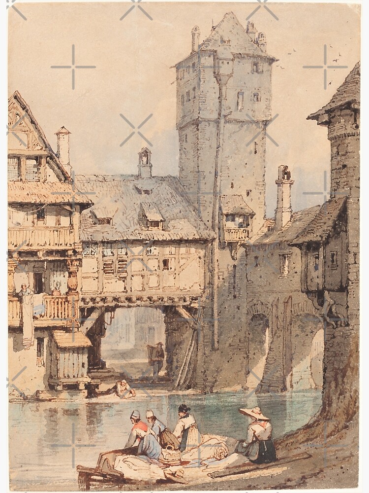 Thumbnail 3 of 3, Poster, Samuel Prout Laundresses before the Wasserturm, Nuremberg painting Europe Medieval Town designed and sold by bonumagit.