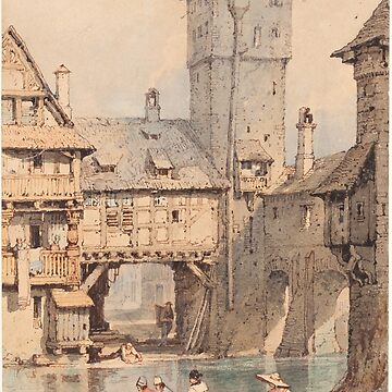 Artwork thumbnail, Samuel Prout Laundresses before the Wasserturm, Nuremberg painting Europe Medieval Town by bonumagit