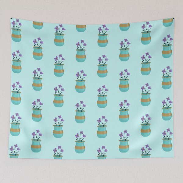Item preview, Purple flowers in a blue vase  designed and sold by Nadia Arsky.