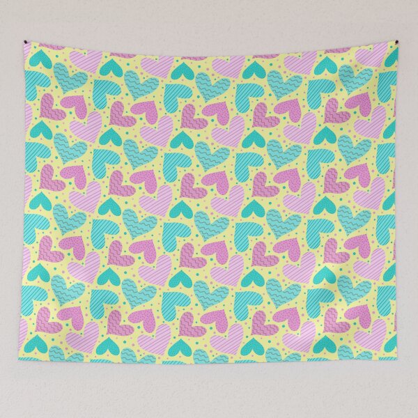 Item preview, Pink and blue hearts on yellow background designed and sold by Juliana  Costa.