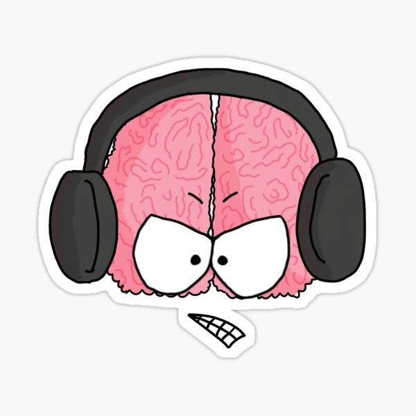 Crazy Brain with Headphones Sticker Sticker