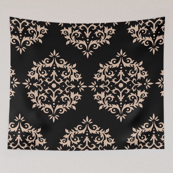 Item preview, Black and Orange Simple Damask Scroll Pattern Pairs DE 2022 Trending Color Adobe South DEC709 designed and sold by ColorOfTheYears.