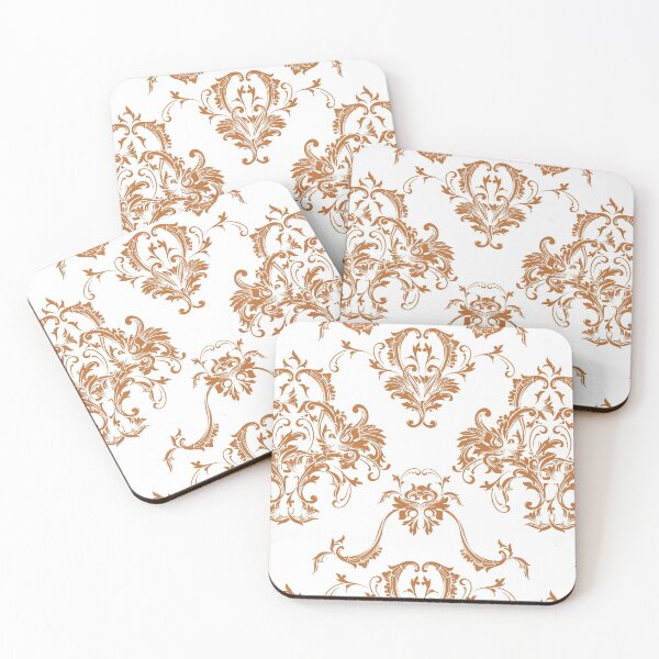 Item preview, Orange and White Damask Scroll Baroque Pattern Pairs DE 2022 Trending Color Carrot Cake DE5230 designed and sold by ColorOfTheYears.