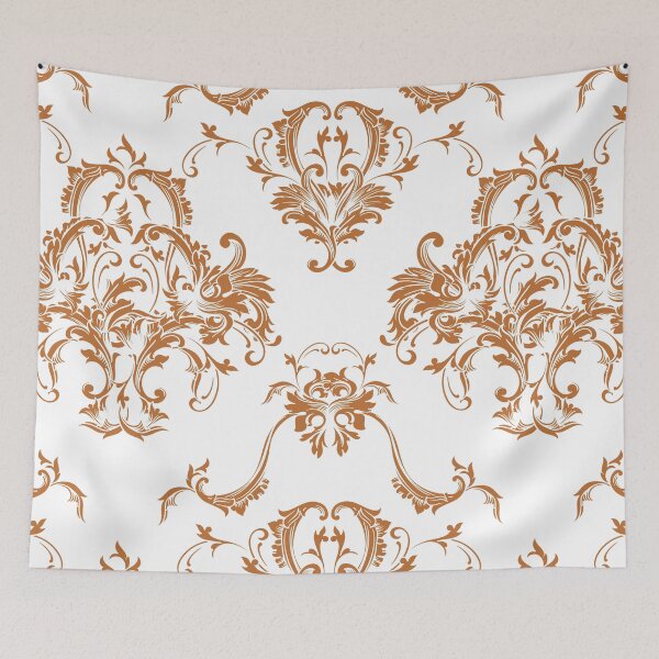 Item preview, Orange and White Damask Scroll Baroque Pattern Pairs DE 2022 Trending Color Carrot Cake DE5230 designed and sold by ColorOfTheYears.