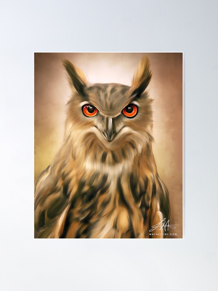 Thumbnail 2 of 3, Poster, Digital Horned Owl designed and sold by wayneflint.