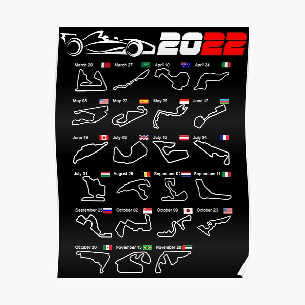 Calendar Formula race cars 2022 circuits v2 Poster