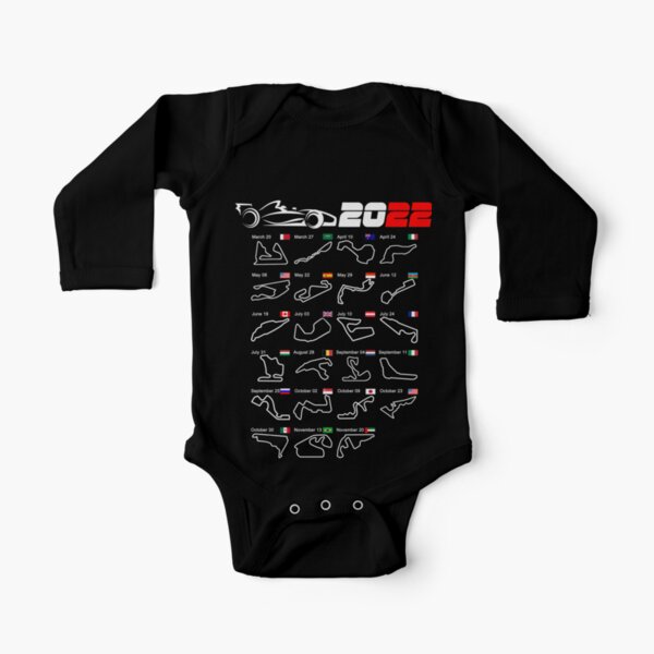 Calendar Formula race cars 2022 circuits v2 Long Sleeve Baby One-Piece