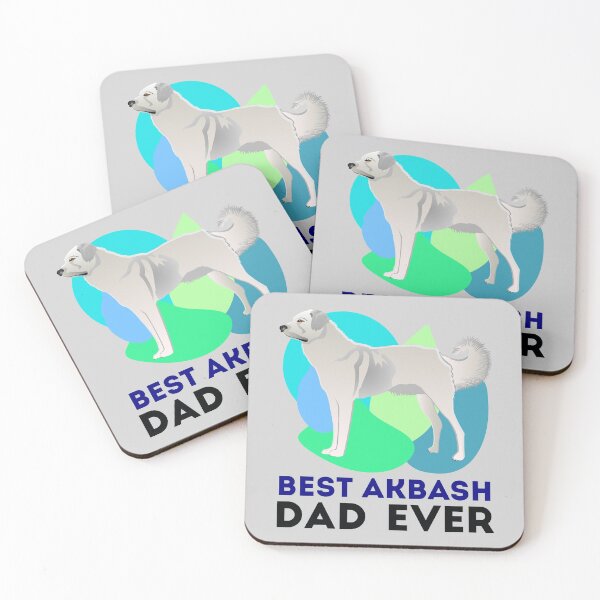 Item preview, Best akbash dog dad ever new, dark text, green and blue background, cute puppy designed and sold by SGS-.