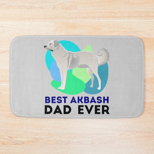 Item preview, Best akbash dog dad ever new, dark text, green and blue background, cute puppy designed and sold by SGS-.