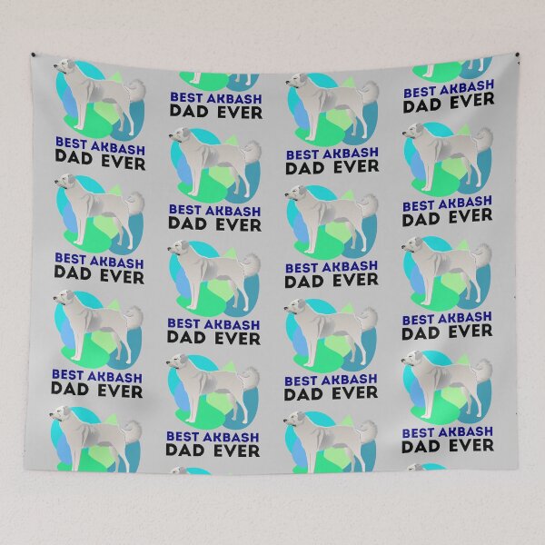Item preview, Best akbash dog dad ever new, dark text, green and blue background, cute puppy designed and sold by SGS-.