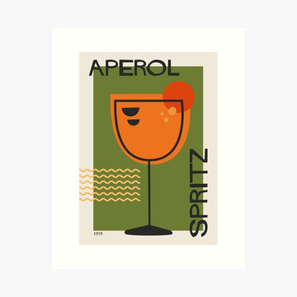 Vista previa del artículo con la obra «Aperol Spritz Cocktail Mid Century Póster moderno en verde», diseñado y vendido por enricadenicola.
