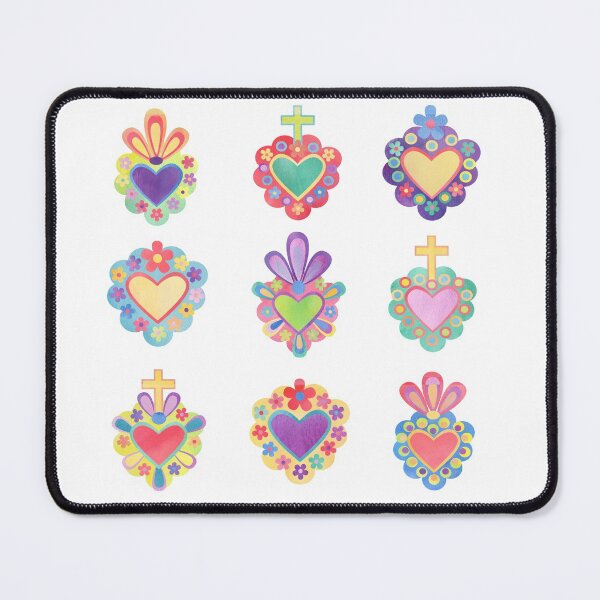 Item preview, SACRED HEARTS, WATERCOLOR HEARTS, MEXICO, mexican folk, mexican craft, mexican heart, catholic, cross, hearts, watercolor designed and sold by Terevela.