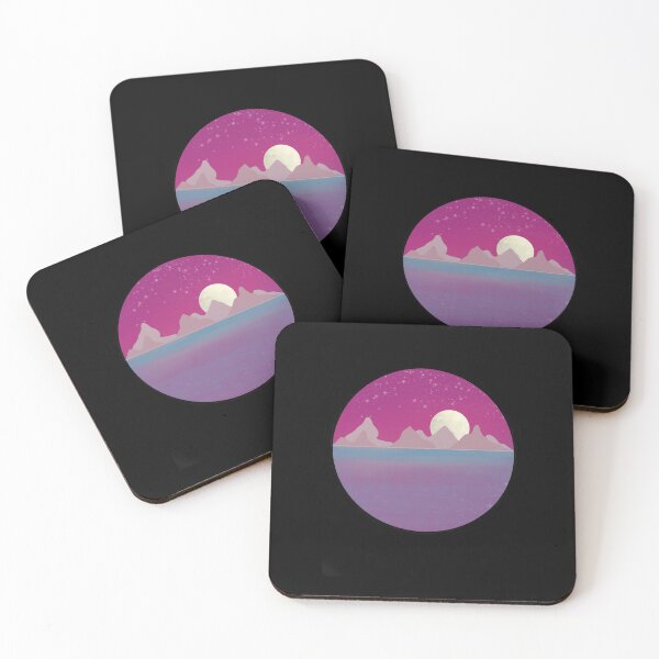 Item preview, Full Moon Over Mountains, Moon Magic, Illustrated Landscape, Moon and Water Landscape, Night Moon Reflection,  designed and sold by 10pmCreations.