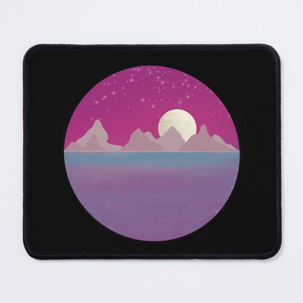 Item preview, Full Moon Over Mountains, Moon Magic, Illustrated Landscape, Moon and Water Landscape, Night Moon Reflection,  designed and sold by 10pmCreations.